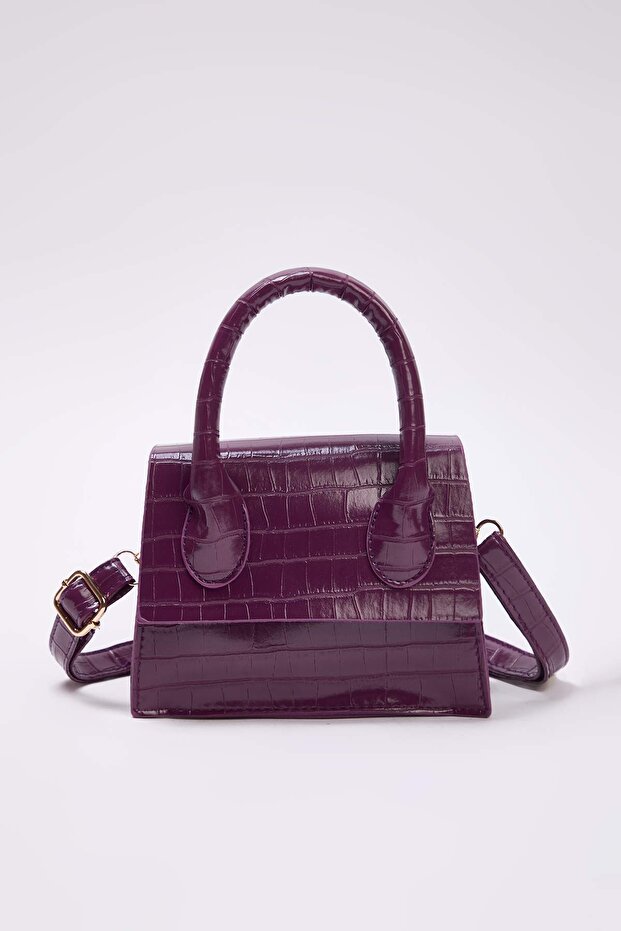 Plum Crocodile Textured Cross Strap Women's Mini Size City Bag Twoaw25Oc00000