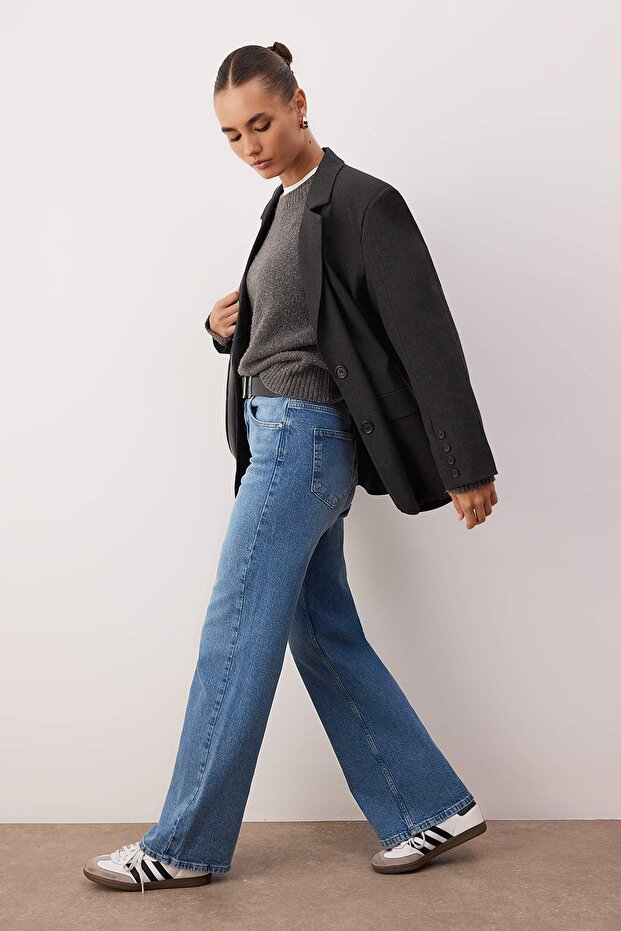 Mavi Yüksek Bel Comfort/Esnek Wide Leg/Geniş Paça Jeans TWOAW26JE00252 - 2