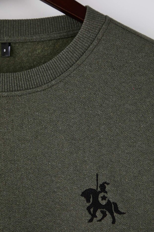 Haki Oversize/Geniş Kesim Uzun Kol At Nakışlı Sweatshirt TMNAW24SW00164 - 6
