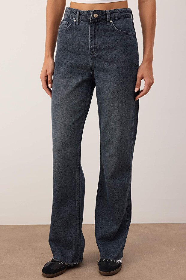 Mavi-Gri Yüksek Bel Geniş Paça Wide Leg Jeans TWOAW26JE00113 - 3