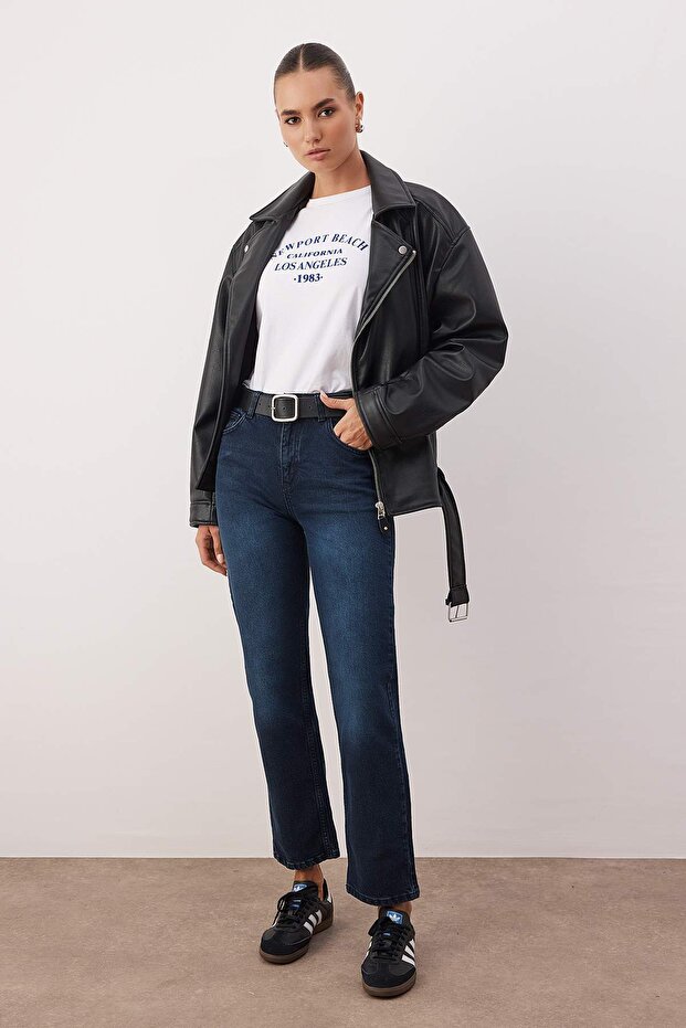 Koyu Mavi Yüksek Bel Comfort/Esnek Straight Jeans TWOAW26JE00256 - 1