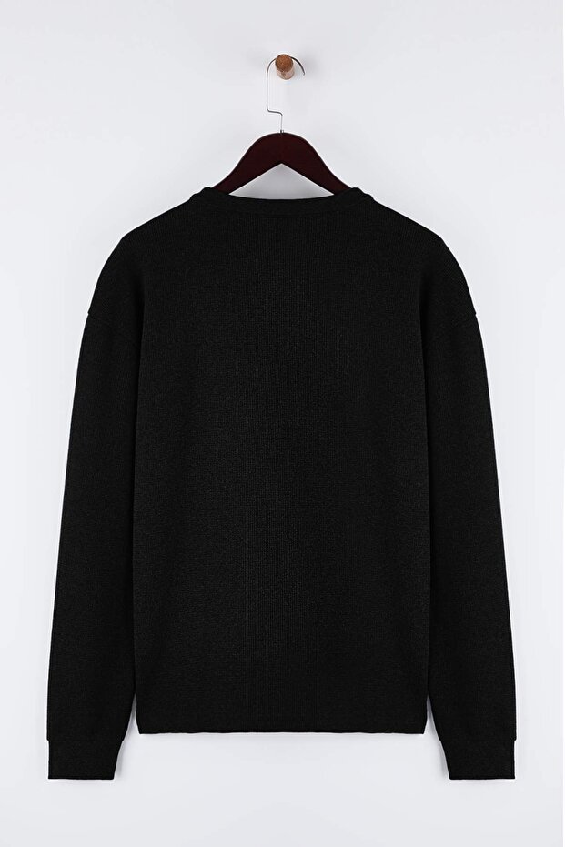 Siyah Oversize/Geniş Kesim Waffle Dokulu Uzun Kol Düğmeli T-shirt TMNAW26TS00004 - 8