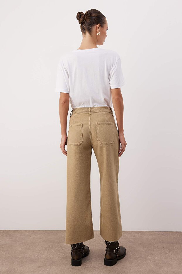 Kahverengi Orta Belli ve Beli Detaylı Normal Bel Culotte Jeans TWOAW26JE00045 - 4