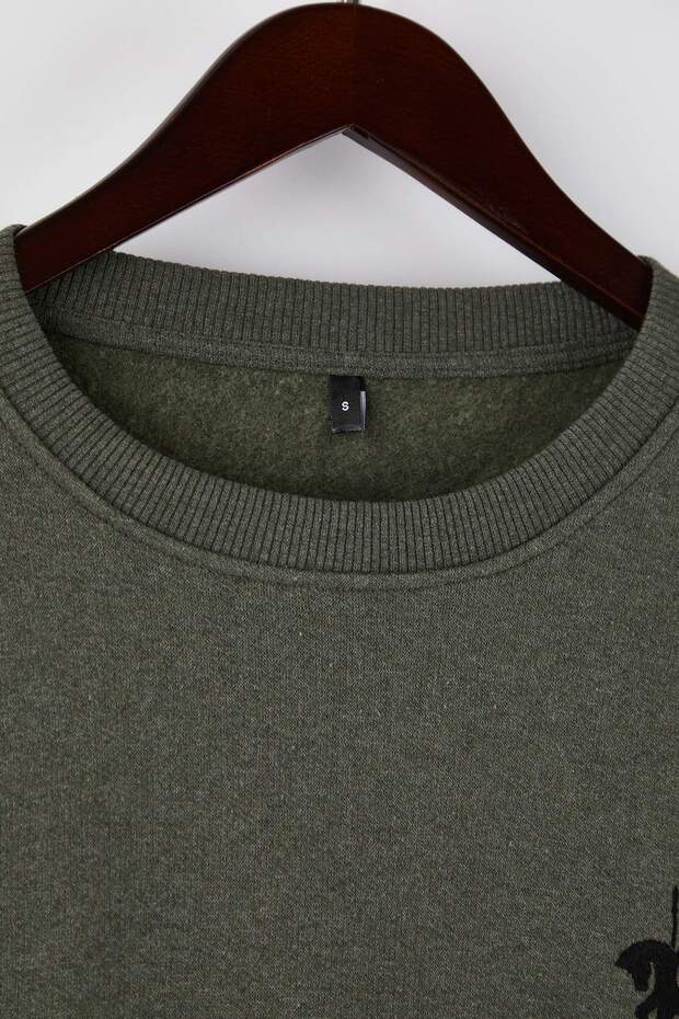 Haki Oversize/Geniş Kesim Uzun Kol At Nakışlı Sweatshirt TMNAW24SW00164 - 7
