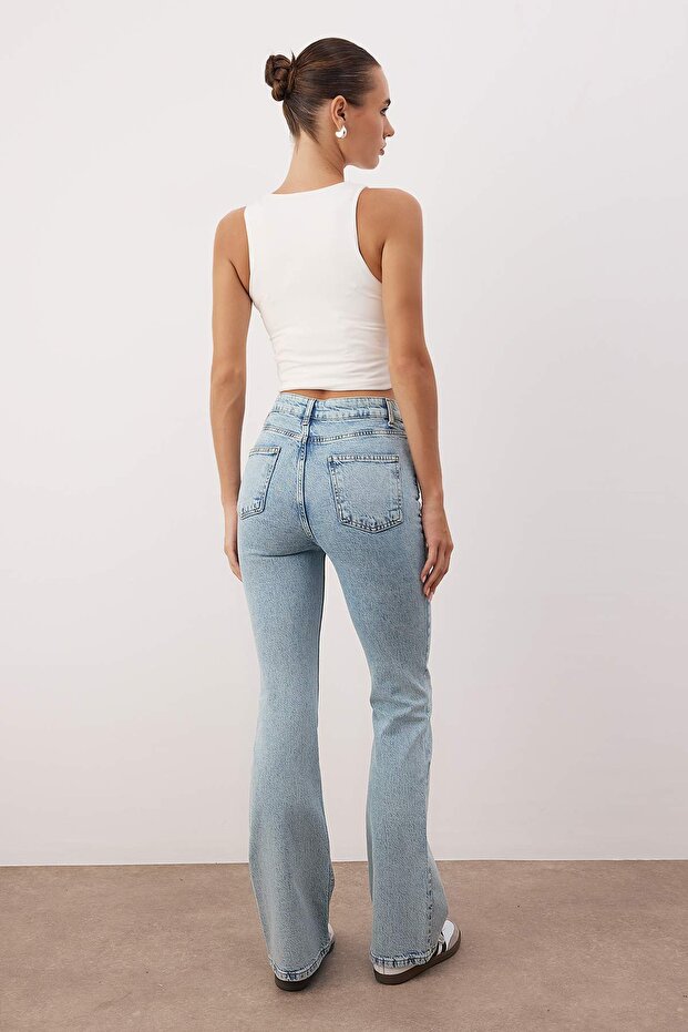 Açık Mavi Yüksek Bel Comfort/Esnek Flare Jeans TWOAW26JE00260 - 3