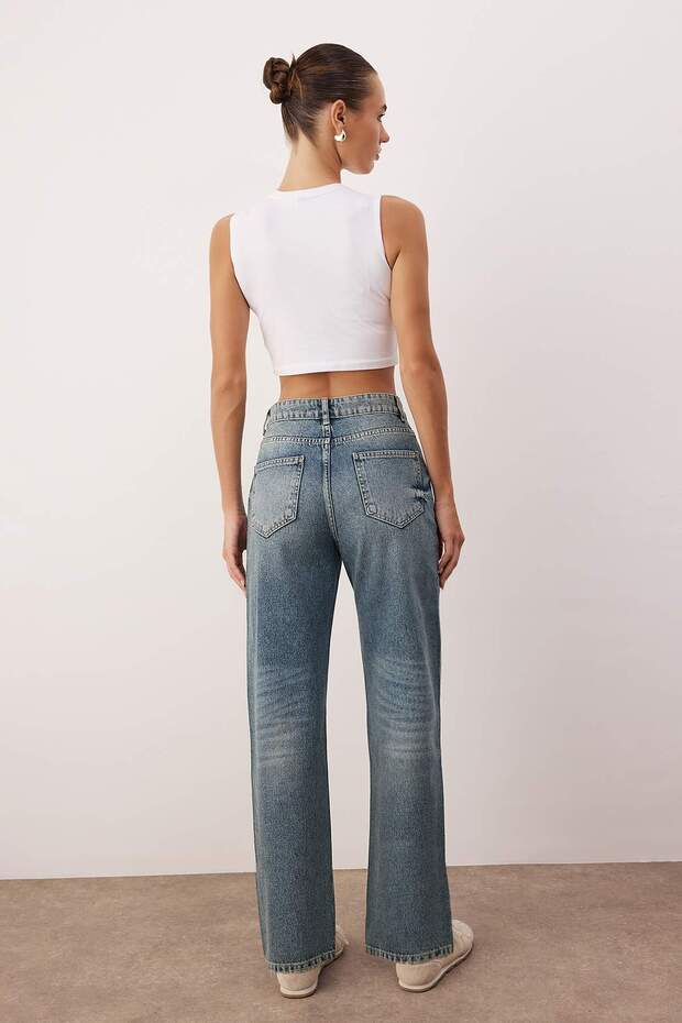 Mavi Yüksek Bel YENİ MOM %100 Pamuk Non-Stretch Jeans TWOAW26JE00273 - 4