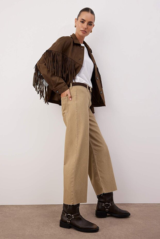 Kahverengi Orta Belli ve Beli Detaylı Normal Bel Culotte Jeans TWOAW26JE00045 - 2