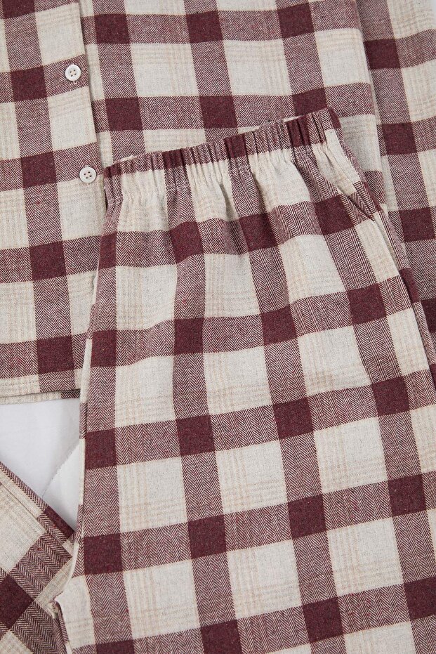 Kırmızı-Çok Renkli Pamuklu Kalın/Kışlık Ekoseli Flanel Dokuma Pijama Takımı THMAW26PT00196 - 6