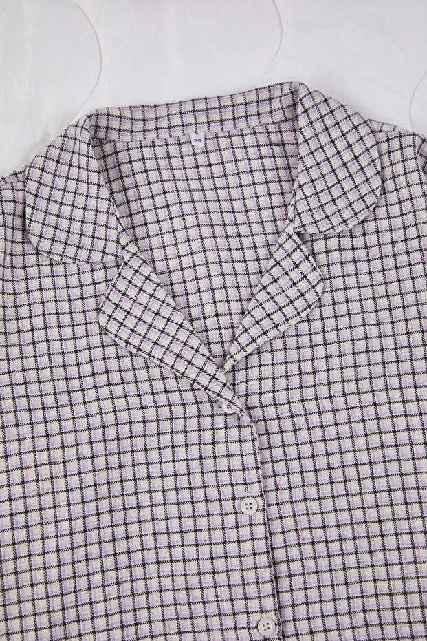 Lila-Çok Renkli Pamuklu Kalın/Kışlık Ekoseli Flanel Dokuma Pijama Takımı THMAW26PT00196 - 7