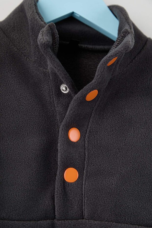 Antrasit Polar Peluş Unisex Çocuk Örme Sweatshirt TKDAW26SW00058 - 4