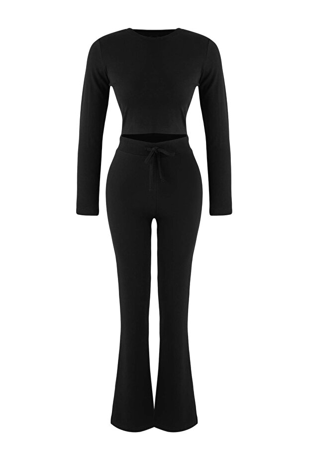 Siyah Slim/Vücuda Oturan Örme Alt-Üst Takım TWOAW26AU00008 - 5
