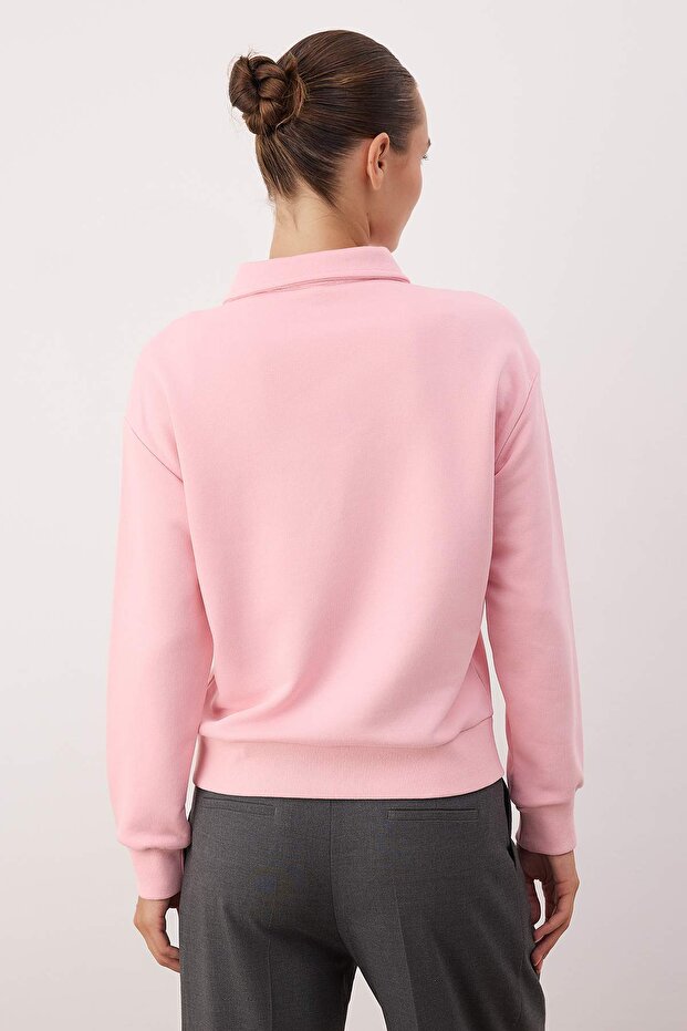 Açık Pembe Yarım Pat Fermuarlı Regular/Normal Kalıp Örme Sweatshirt TWOAW26SW00108 - 4