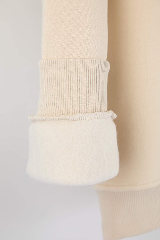 Kahverengi-Bej Oversize/Geniş Kesim Renk Bloklu İçi Polar/Sıcak Tutan Sweatshirt TMNAW24SW00130 - 7