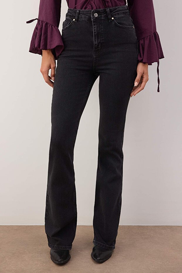 Antrasit Yüksek Bel Comfort/Esnek Flare Jeans TWOAW25JE00096 - 3