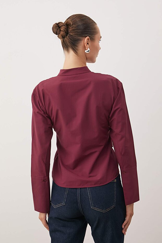 Bordo Kuşaklı Önü Çıtçıtlı Ayarlanabilir Gömlek TWOAW26GO00067 - 4