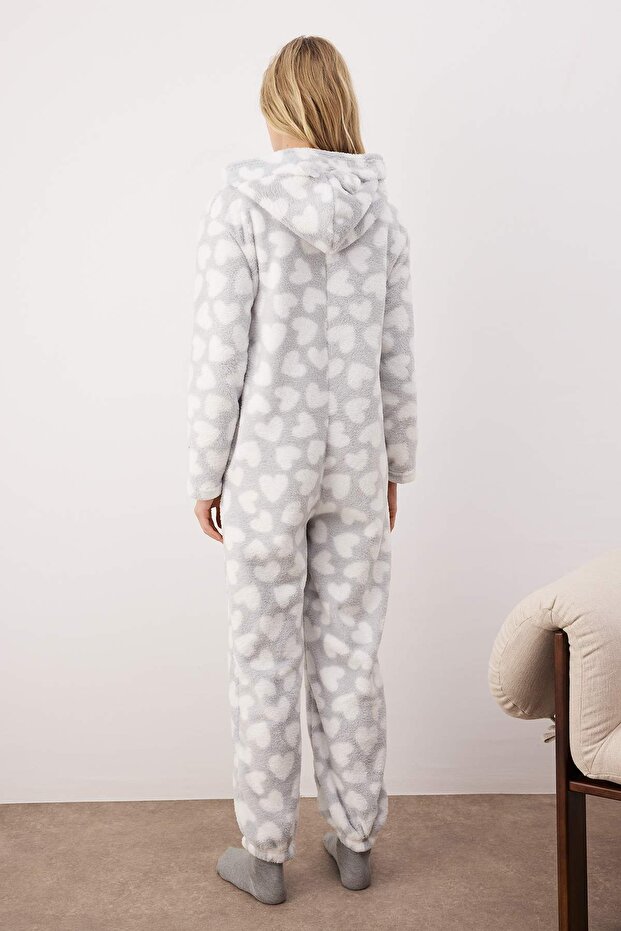 Gri Kalp Desenli Kapüşonlu Wellsoft Örme Tulum/Pijama Takımı THMAW26TU00000 - 4