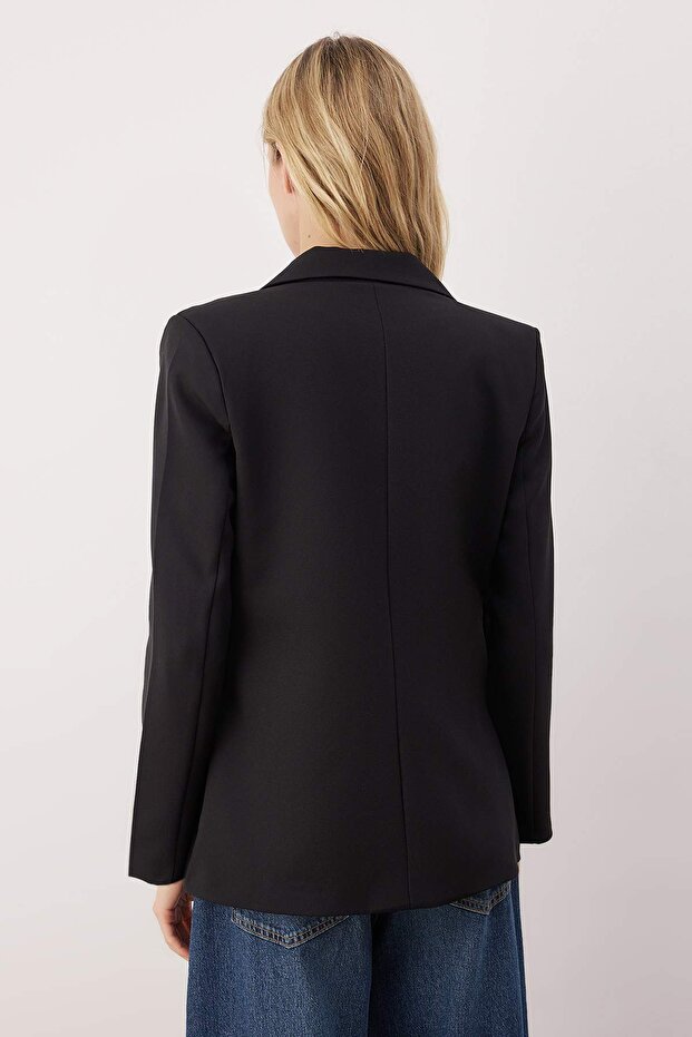 Siyah Regular Astarlı Dokuma Blazer Ceket TWOSS21CE0137 - 4