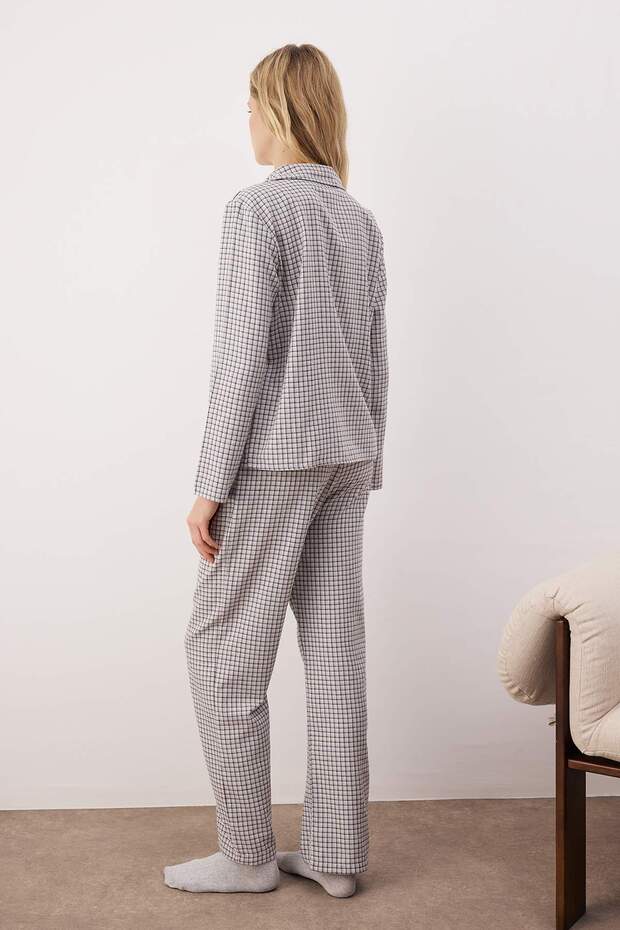 Lila-Çok Renkli Pamuklu Kalın/Kışlık Ekoseli Flanel Dokuma Pijama Takımı THMAW26PT00196 - 4