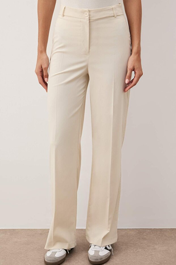 Bej Wide Leg/Geniş Paça Yüksek Bel Dokuma Kumaş Pantolon TWOSS23PL00314 - 4