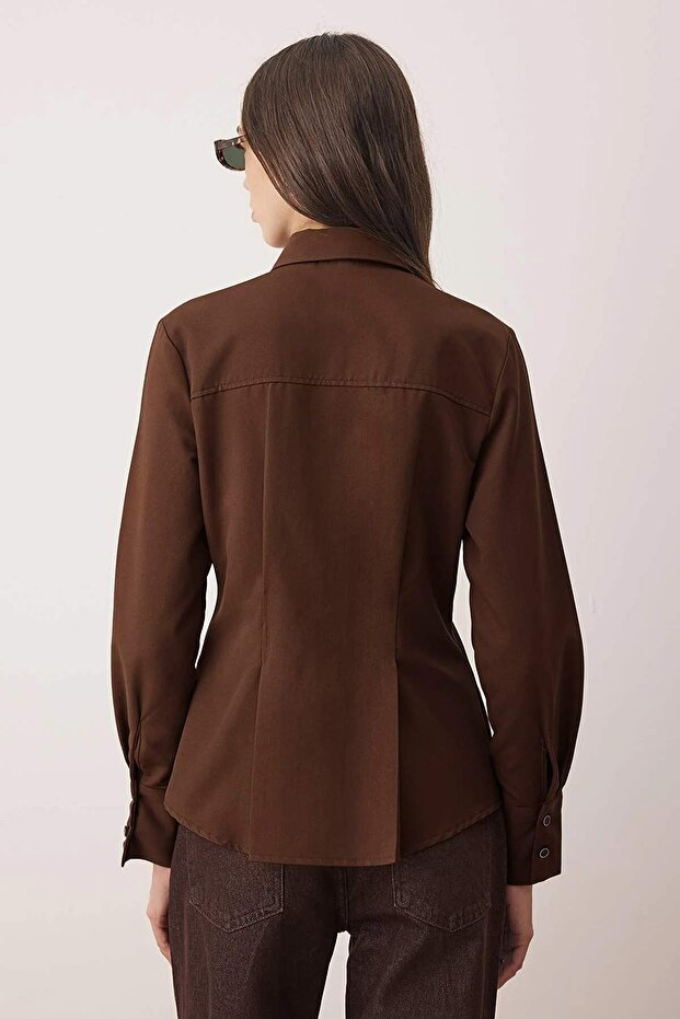 Koszula w kolorze ciemnobrązowym z zamkiem błyskawicznym TWOAW26GO00044 - 8