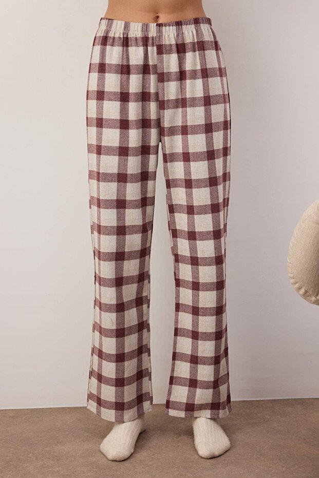 Kırmızı-Çok Renkli Pamuklu Kalın/Kışlık Ekoseli Flanel Dokuma Pijama Takımı THMAW26PT00196 - 3