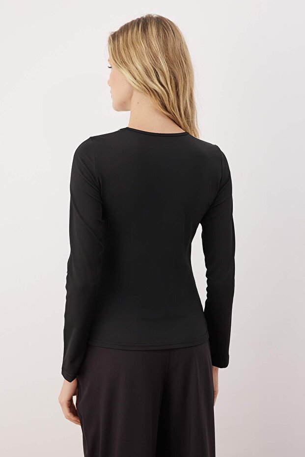 Siyah Dalgıç/Scuba Kumaş Şerit Detaylı Örme Spor Üst/Bluz THMAW26BZ00000 - 4
