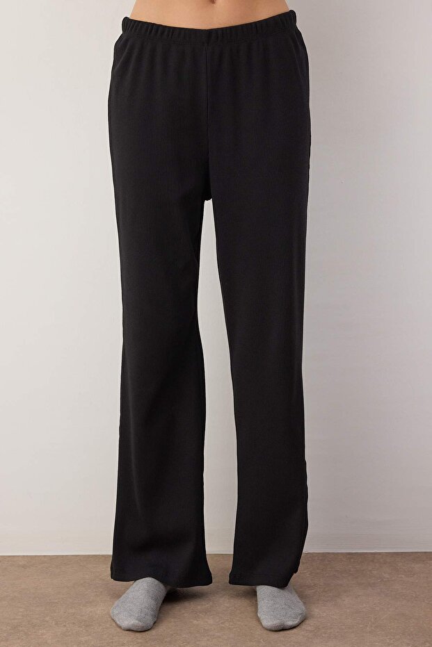 Siyah Fitilli Örme Pijama Takımı THMAW21PT0009 - 3