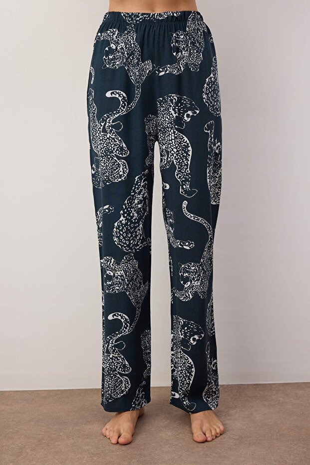 Zestaw piżam z wiskozy tkanej w kolorze antracytowym z tygrysim wzorem Thmaw24Pt00092 - 3