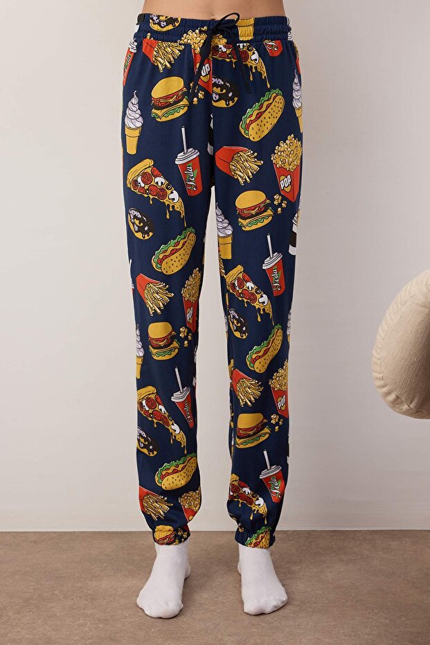 Vícebarevná 100% bavlna Slogan Vyšívaný vzorovaný pletený pyžamový set THMAW23PT00064 - 3