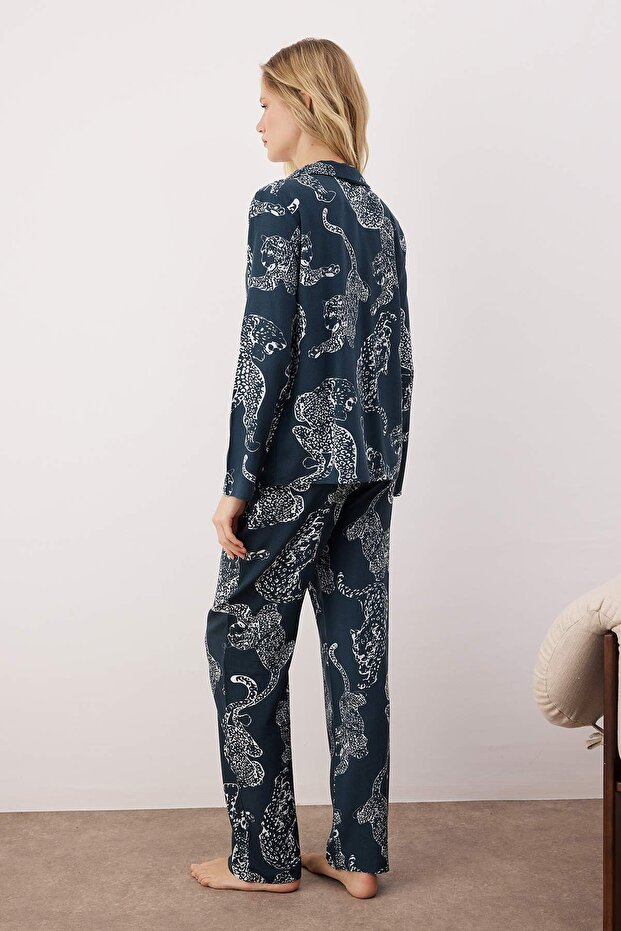 Zestaw piżam z wiskozy tkanej w kolorze antracytowym z tygrysim wzorem Thmaw24Pt00092 - 4