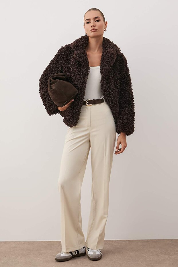 Bej Wide Leg/Geniş Paça Yüksek Bel Dokuma Kumaş Pantolon TWOSS23PL00314 - 2