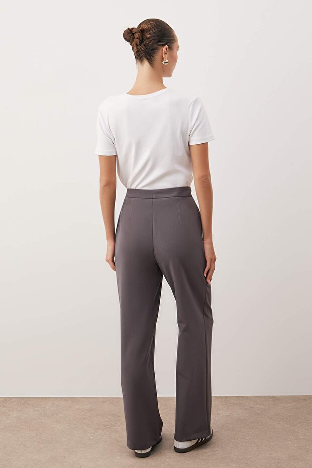 Széles szárú antracit szőtt nadrág - TWOAW22PL0139 - 4
