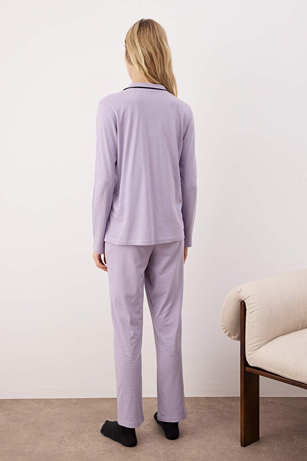 Lila Pamuklu Panda Baskılı Örme Pijama Takımı THMAW21PT0245 - 4