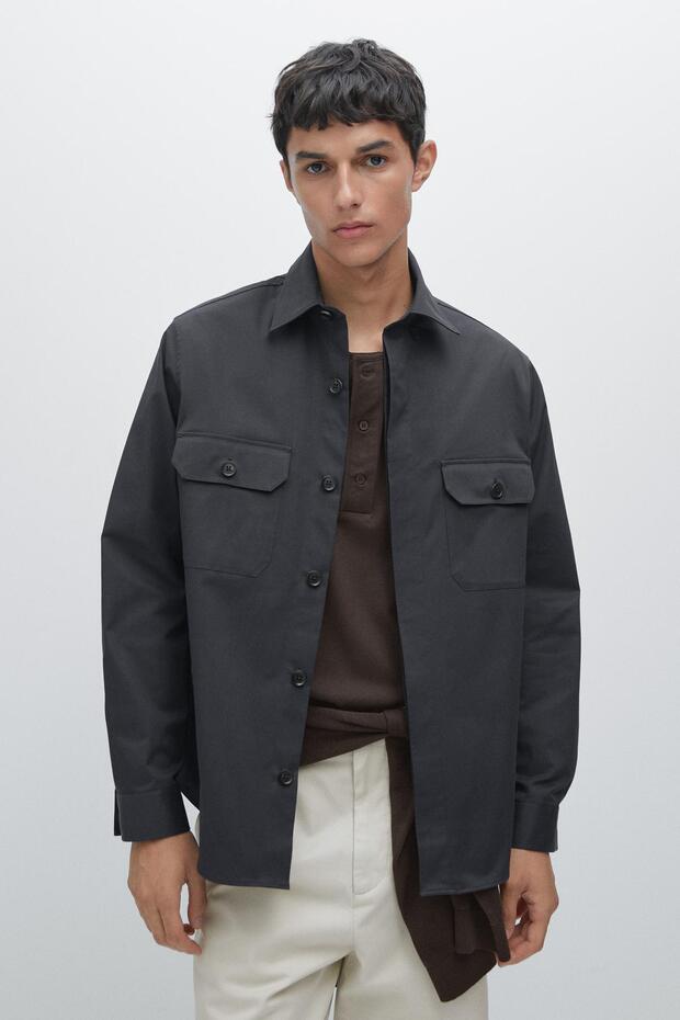 Cepli pamuk karışımlı ince ceket - 2