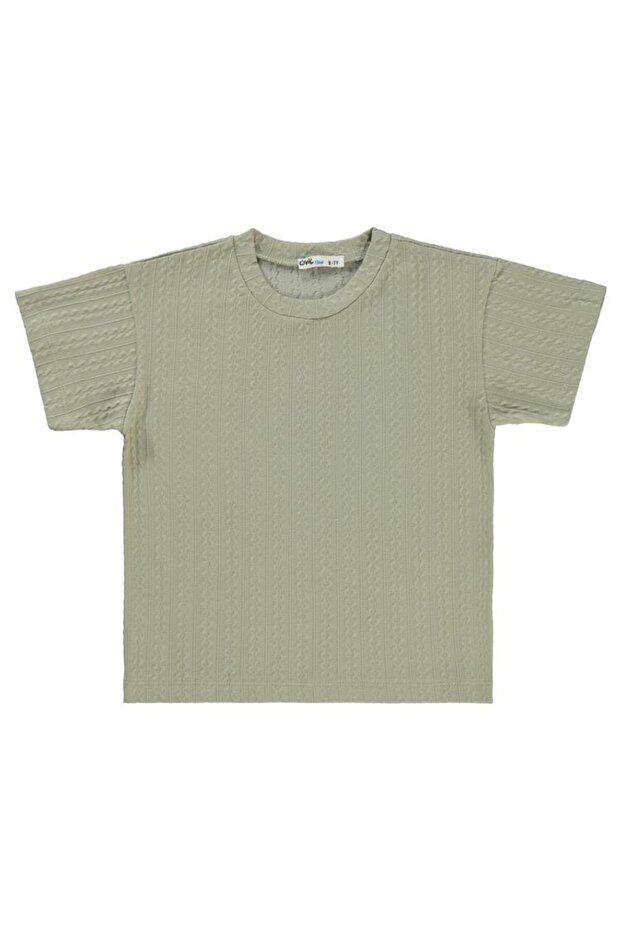 Self-Patterned T-Shirt for Ages 6-9 - Khaki 8-9 Years Old