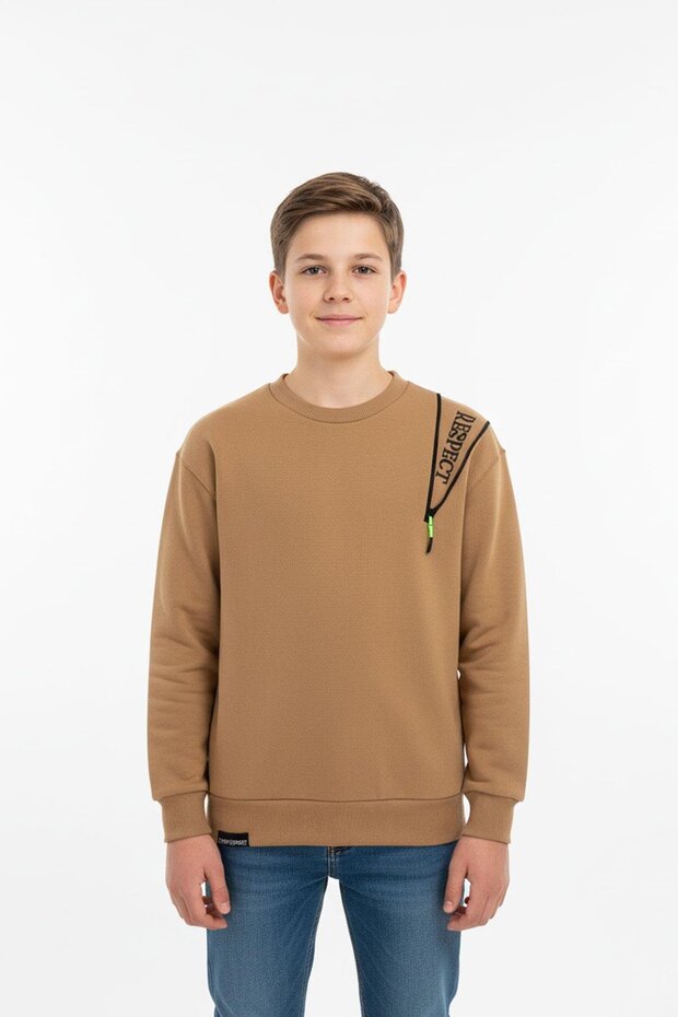 Zippered Respect Printed Black Boy's Sweatshirt