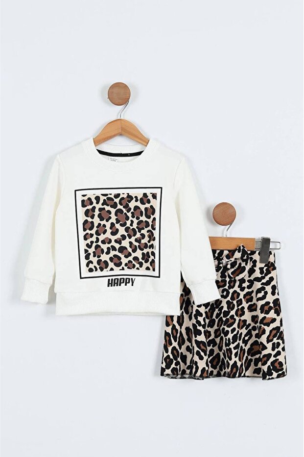 طقم تنورة بناتي بنمط الفهد - 2