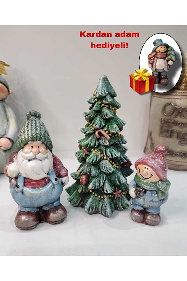 Noel ( Yılbaşı ) Biblo 3 ' Lü Set Model 1 (Kardan Adam Hediyeli ) - 1