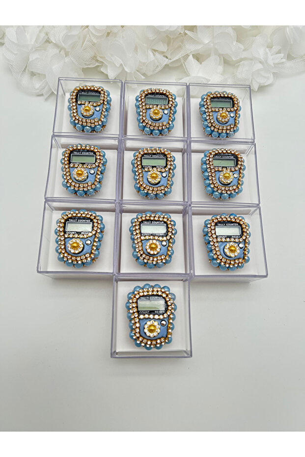 10 Pieces of Blue Mica with Box (Mevlit-Circumcision-Hajj-Umrah) Gift Stone Zikirmatik