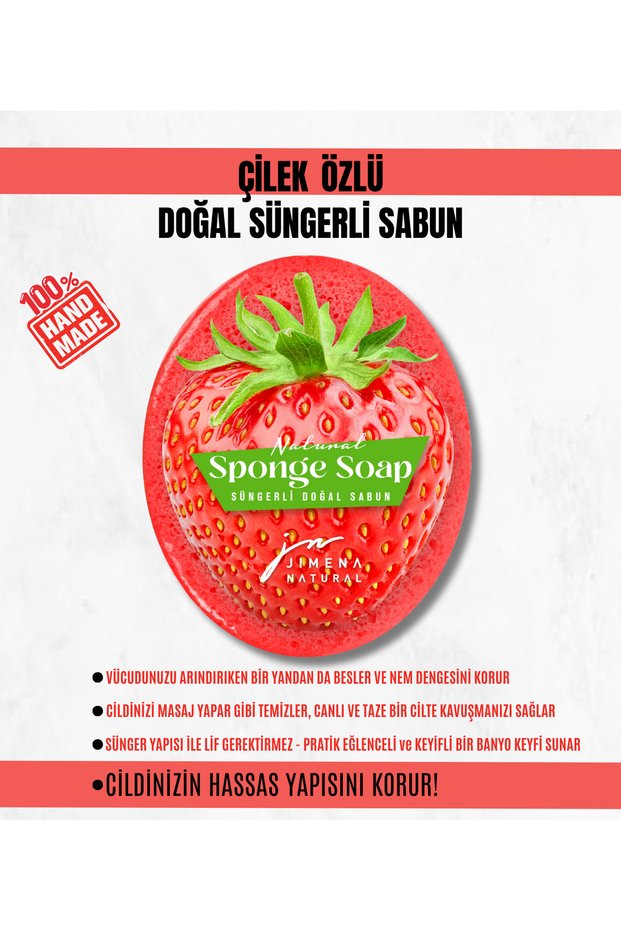 Strawberry Scented Natural Sponge Soap 125 Gr, Skin Renewing, Purifying, Exfoliating Effect