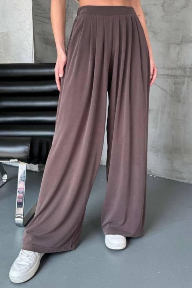Women's Modal Pleated Wide Leg Casual Trousers 2012 Mink - Premium Series