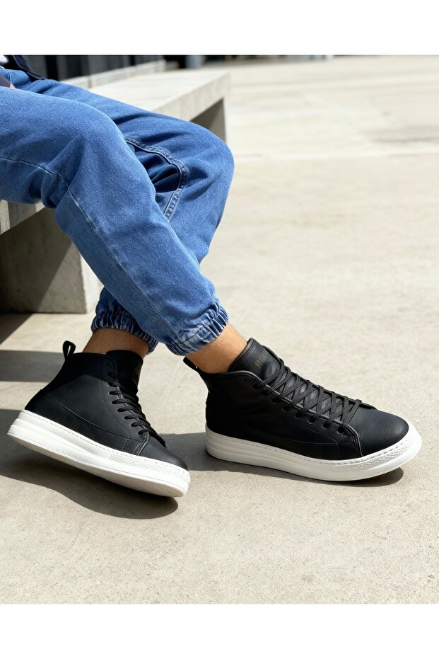 Yüksek Taban Ayakkabı C-030 Siyah (Beyaz Taban) - 2