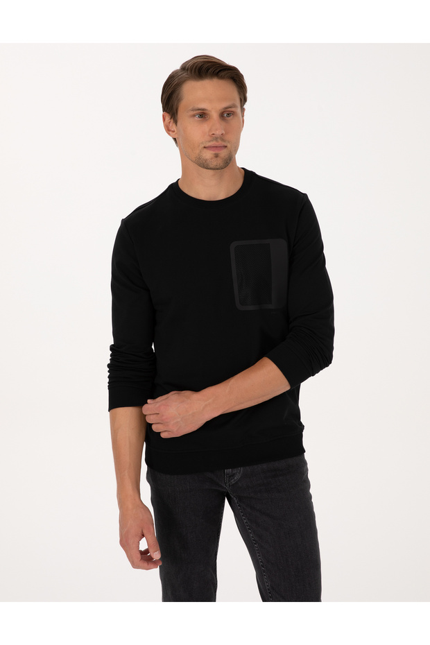Black Regular Fit Crew Neck Sweatshirt 50317658-Vr046