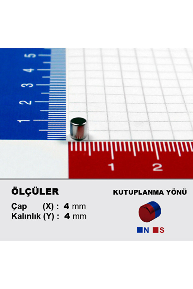 Neodyum Mıknatıs Çap 4 mm Kalınlık 4 mm D4 x 4 Ndfeb Güçlü Mıknatıs (50 Adet) - 2