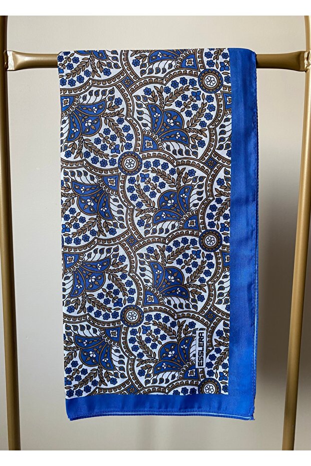 وشاح ناعم أزرق منقوش - 4