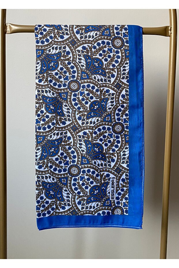 وشاح ناعم أزرق منقوش - 5