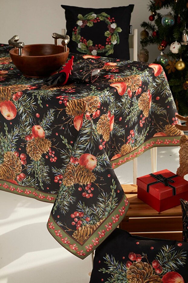 Yılbaşı Kuşburnu Desenli Masa Örtüsü - 4