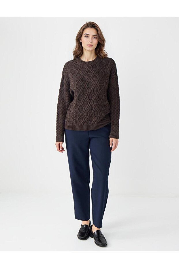 Lacivert Normal Bel Normal Paça Beli Lastikli Dokuma Pantolon - 1