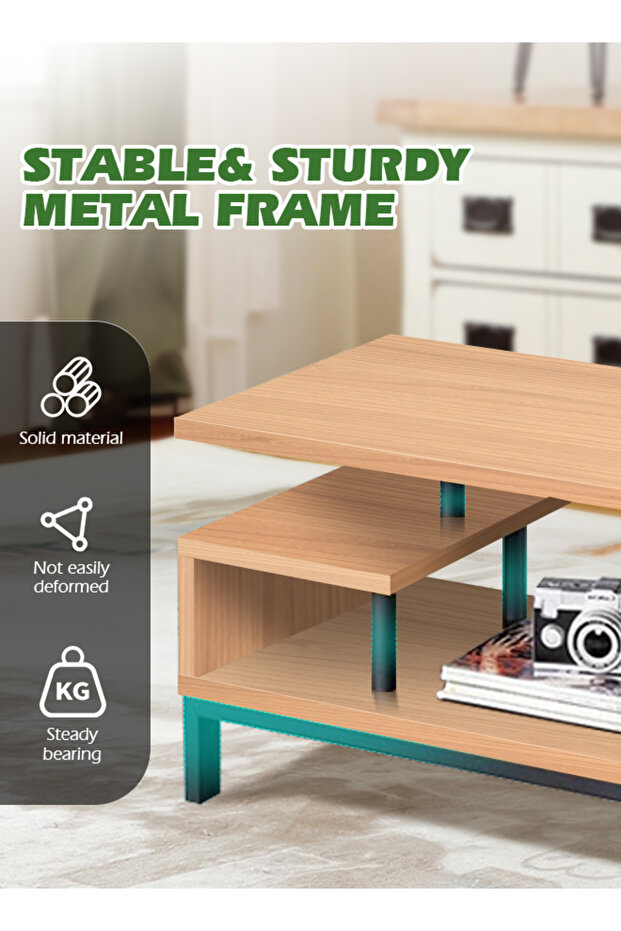 Living Room Center Table Coffee Table with Open Storage Shelf Wooden Rectangle Wooden Sofa Table - 4