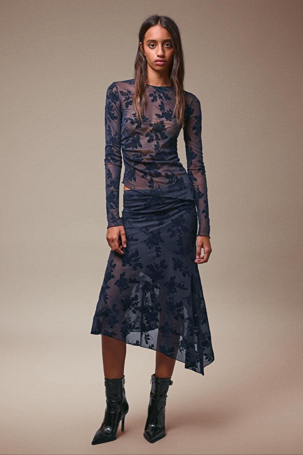 Baskılı midi etek - 1